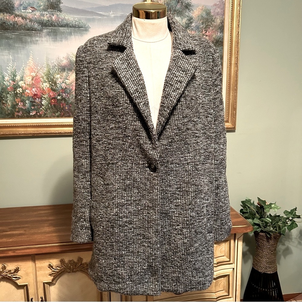 Forever 21 Gray Black Mix Tweed 1 Front Button Winter Coat Large